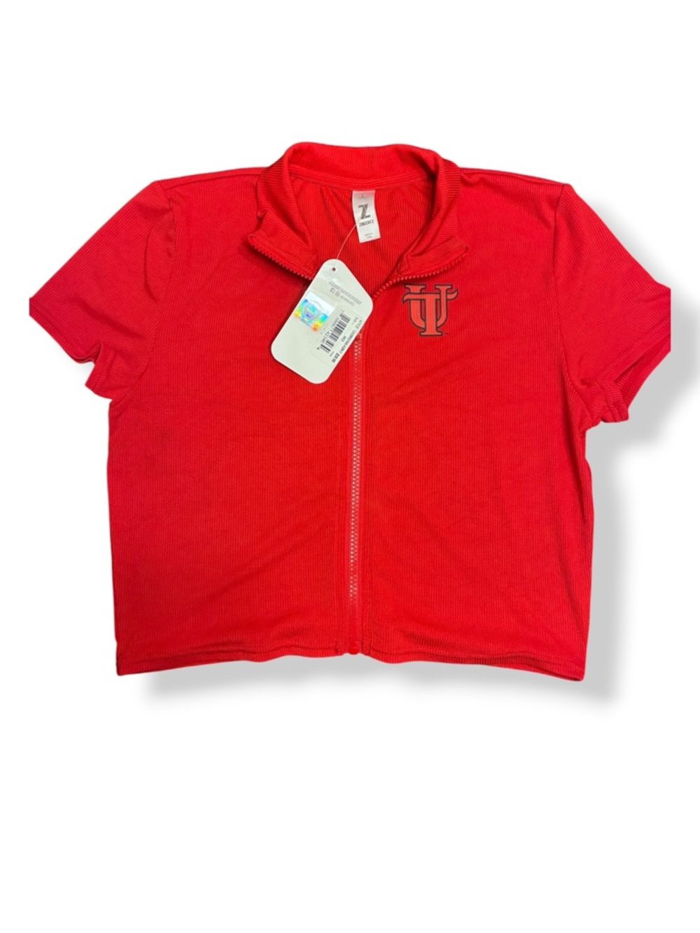 ❤️ ZooZatz University of Tampa UT Spartans Zip Up Crop Top Red Large NWT